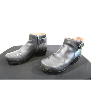 Dansko Black Leather Buckle Strap Zip Clog Ankle Boots Women 39 EU/8.5 US